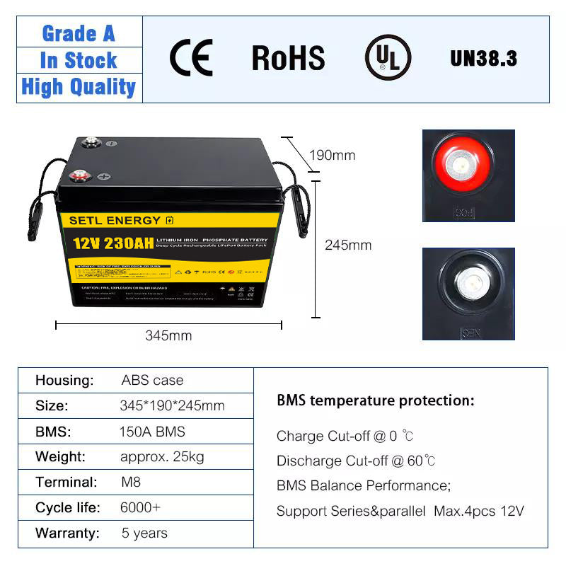 12v 230Ah Battery Lithium Phosphate Battery (LiFePo4) 230Ah Bluetooth Version