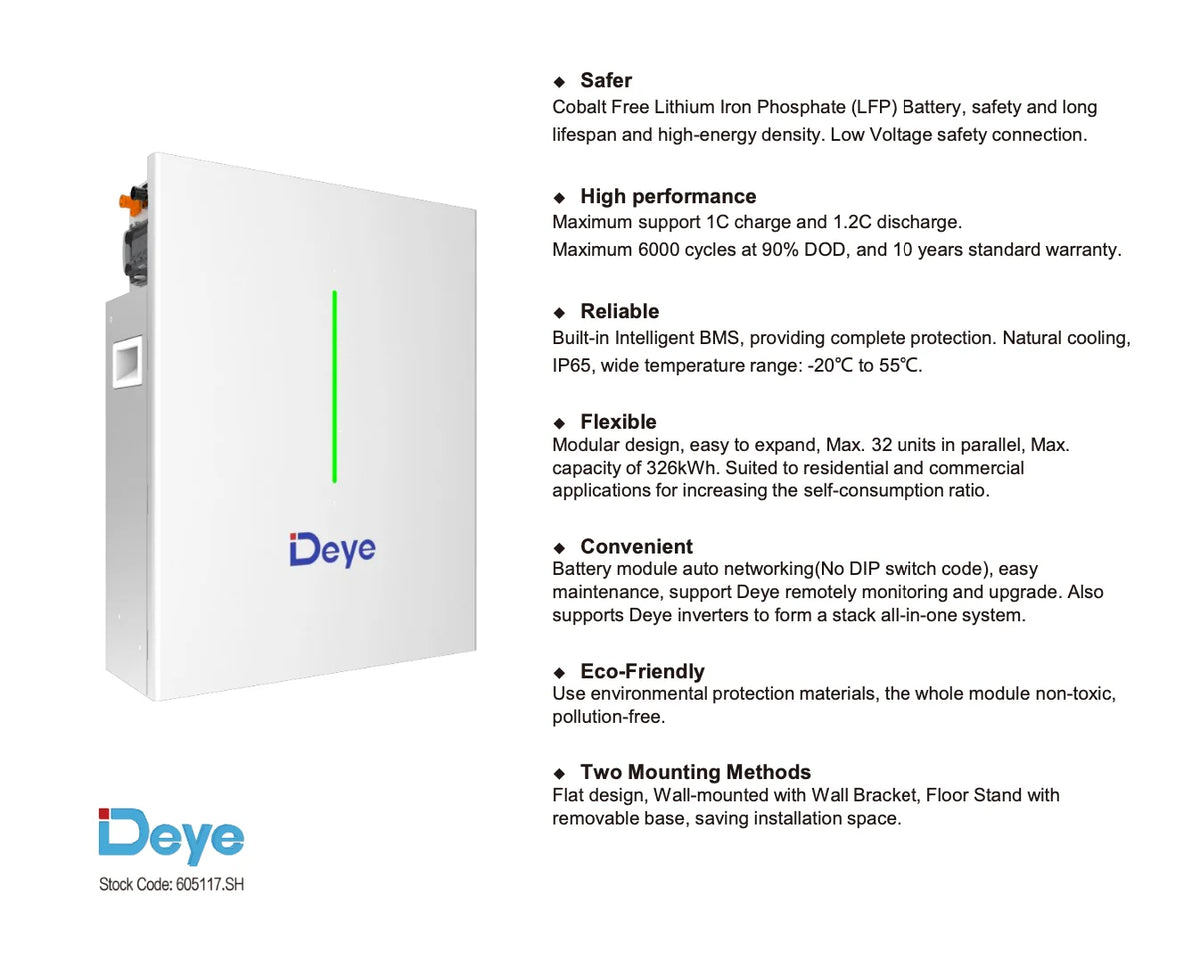 Deye RW-F16 LiFePO4 Battery 51.2V 16kWh High-Performance Energy Storage
