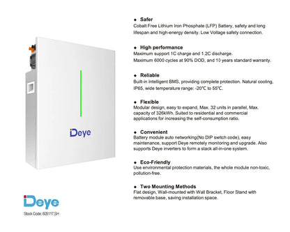 Deye RW-F16 LiFePO4 Battery 51.2V 16kWh High-Performance Energy Storage