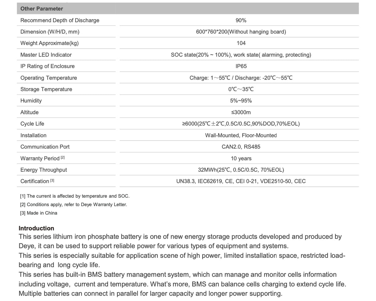 Deye RW-F16 LiFePO4 Battery 51.2V 16kWh High-Performance Energy Storage