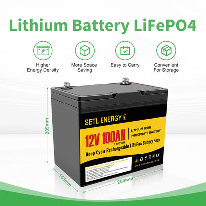 Lithium Phosphate Battery (LiFePo4) 12v 100Ah Bluetooth& Parallel Supported