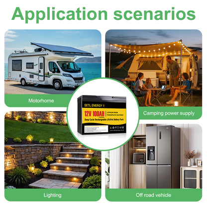 Lithium Phosphate Battery (LiFePo4) 12v 100Ah Bluetooth& Parallel Supported