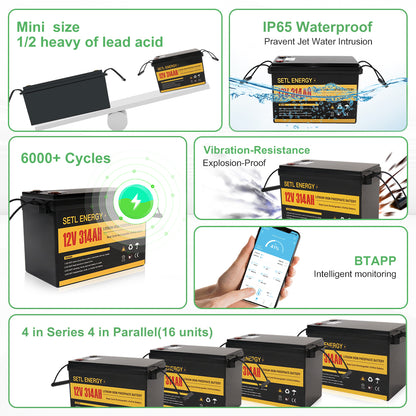 12v 300Ah 314Ah Battery Lithium Phosphate Battery (LiFePo4) BMS included Bluetooth
