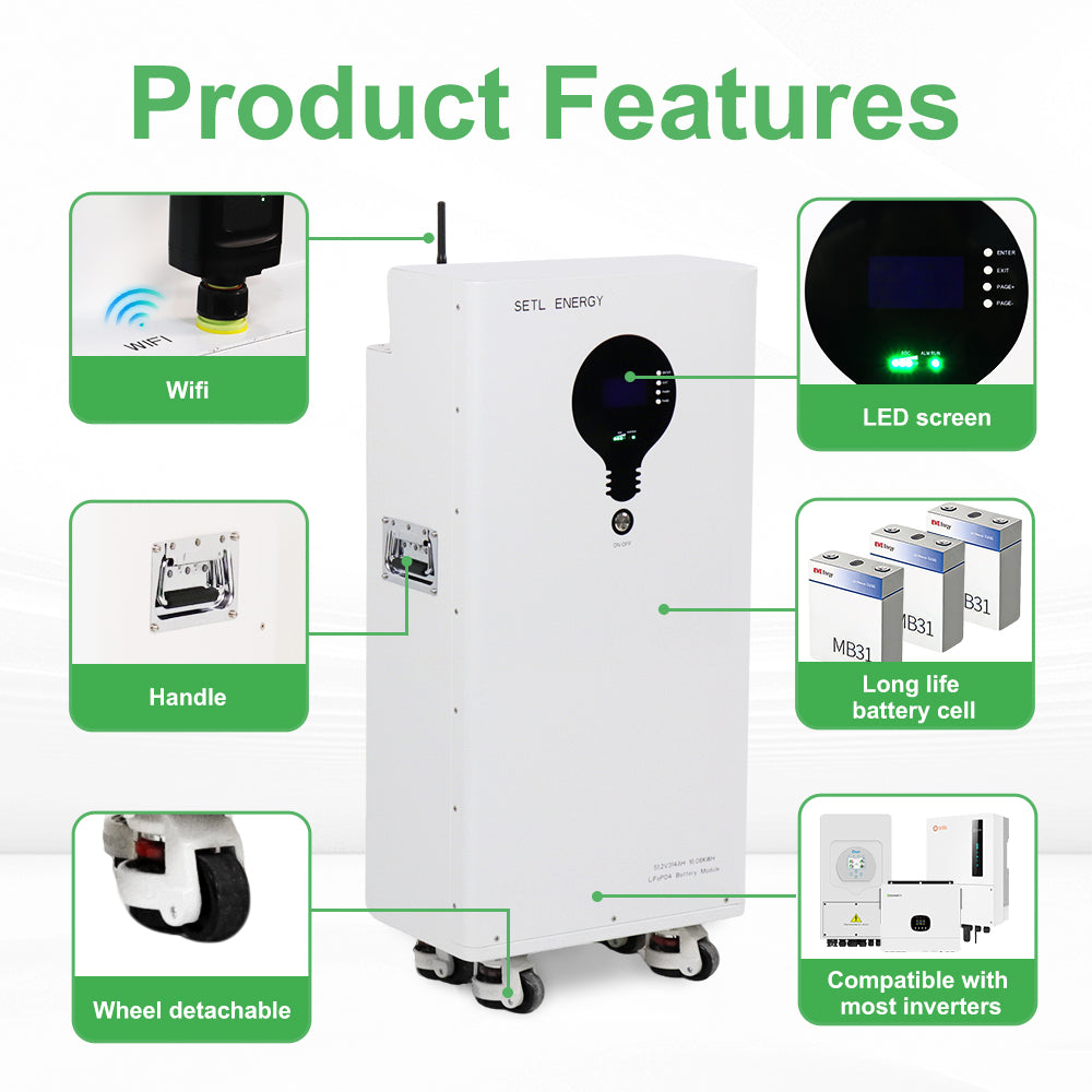 SETL ENERGY 48v Lithium battery (LiFePO4) 51.2v 314ah 16.07kwh Solar Storage System
