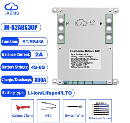 Battery BMS SMART BMS JK-B2A8S30P with 300A max current and 2A active balancing