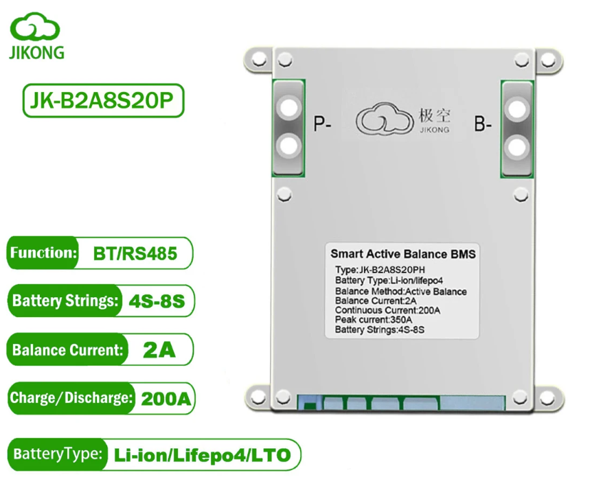 Battery BMS SMART BMS JK-B2A8S20P with 200A max current and 2A active balancing