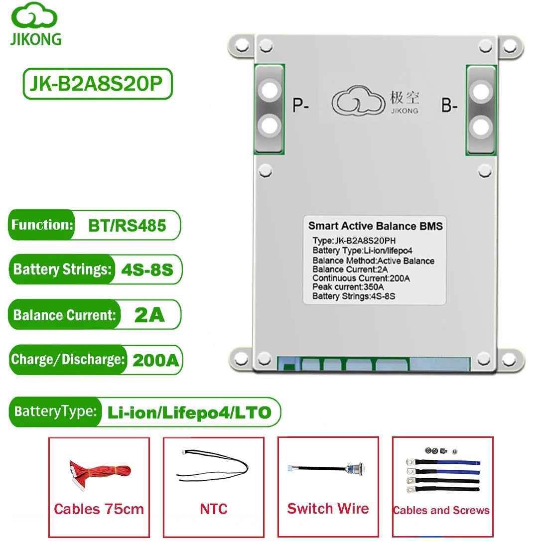 Battery BMS SMART BMS JK-B2A8S20P with 200A max current and 2A active balancing