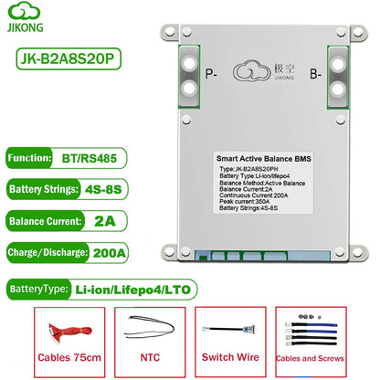 Battery BMS SMART BMS JK-B2A8S20P with 200A max current and 2A active balancing